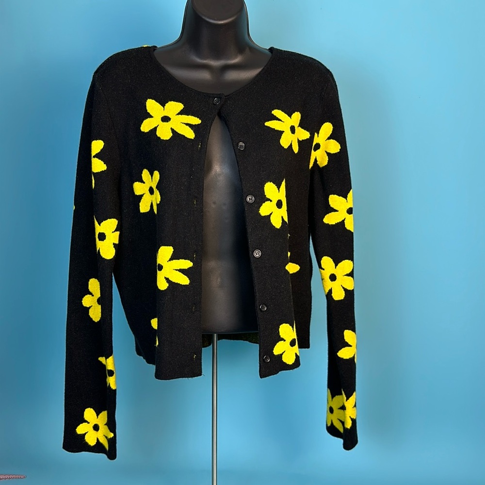 Black & Yellow Flower Print Cardigan
